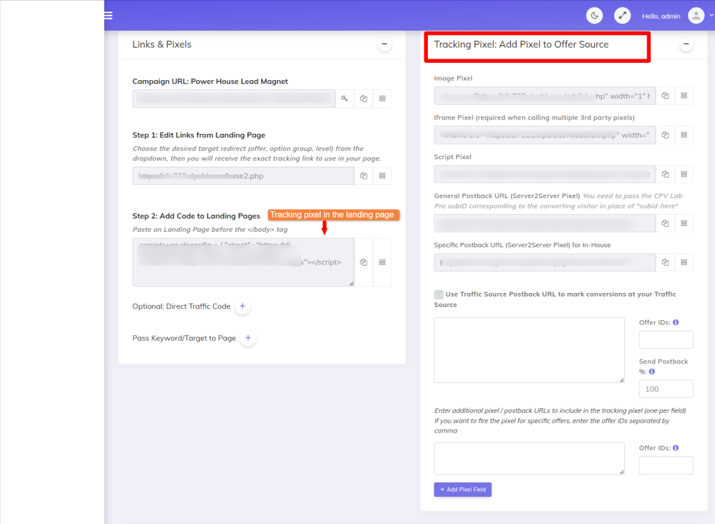 Pixel Tracking and Postback URL