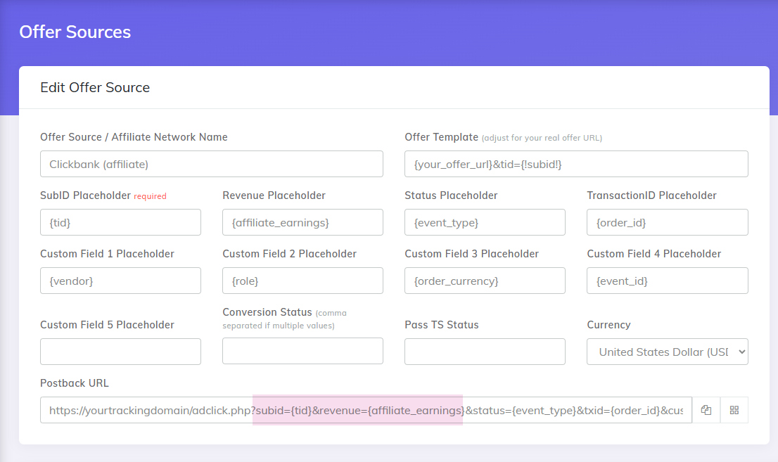Clickbank postback tracking with CPV One